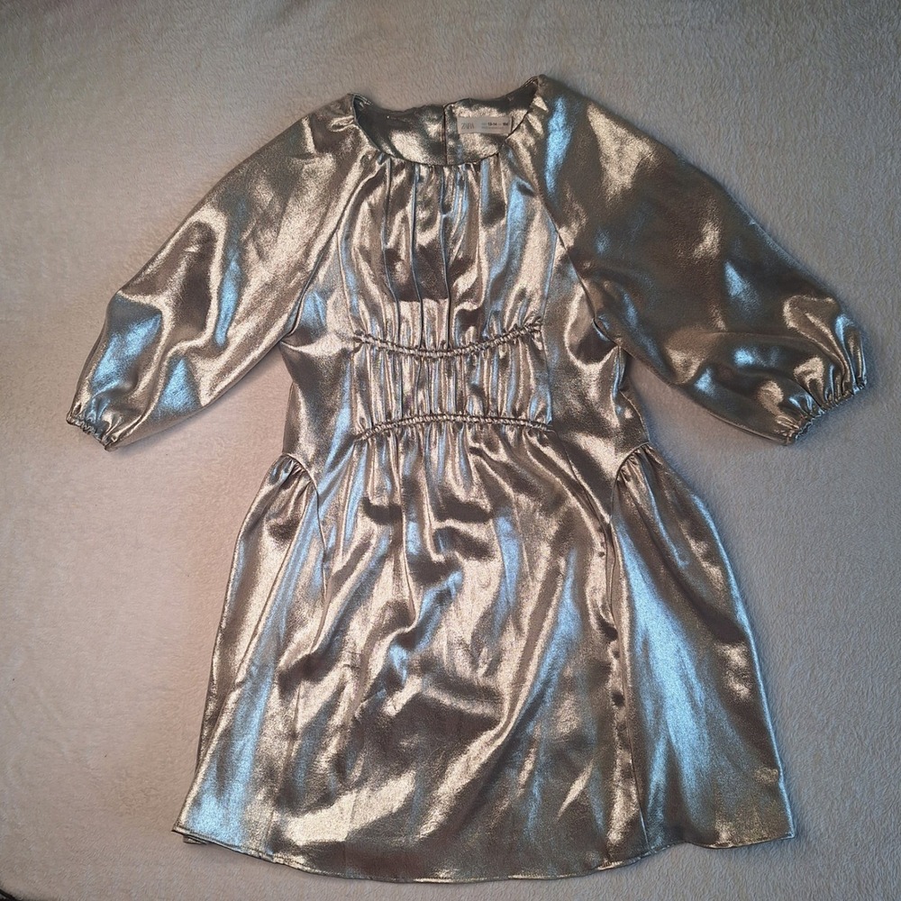 Zara Kids Girls Metallic Gold Long Sleeve Party Dress Size 13-14‎ 164cm Shimmer